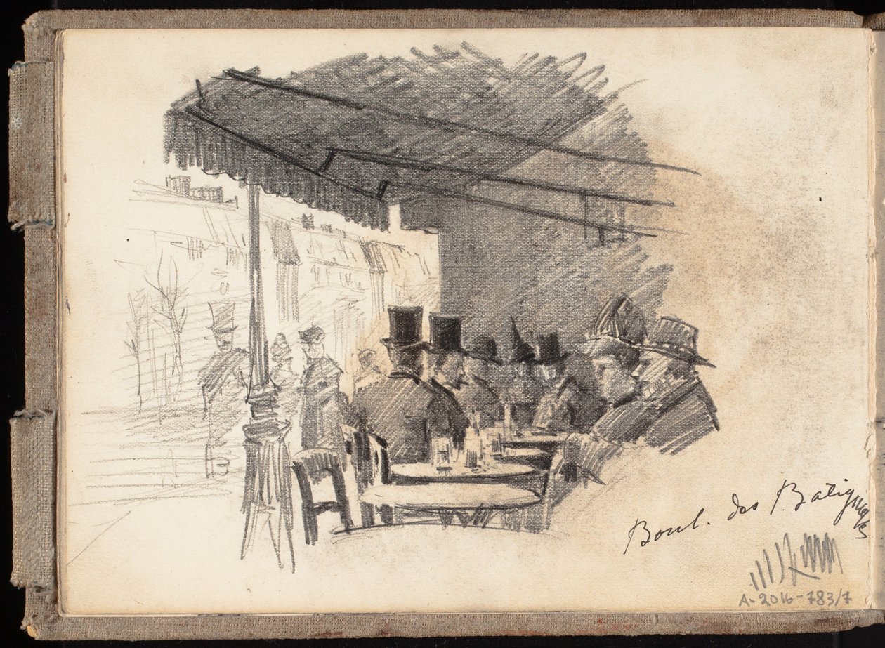 Kültéri kávézó Párizsban, a Boulevard des Batignolles-on, oldal Järnefelt vázlatfüzetéből alkotó: Eero Järnefelt