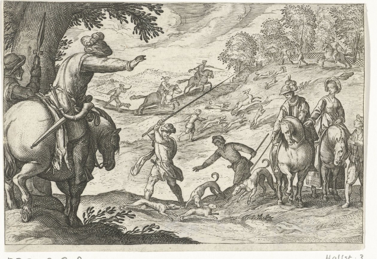 Táj nyúl vadászattal Vadászjelenetek (sorozat címe) Icones Venantum Species Varias Representantes (sorozat címe) alkotó: Egbert Jansz.