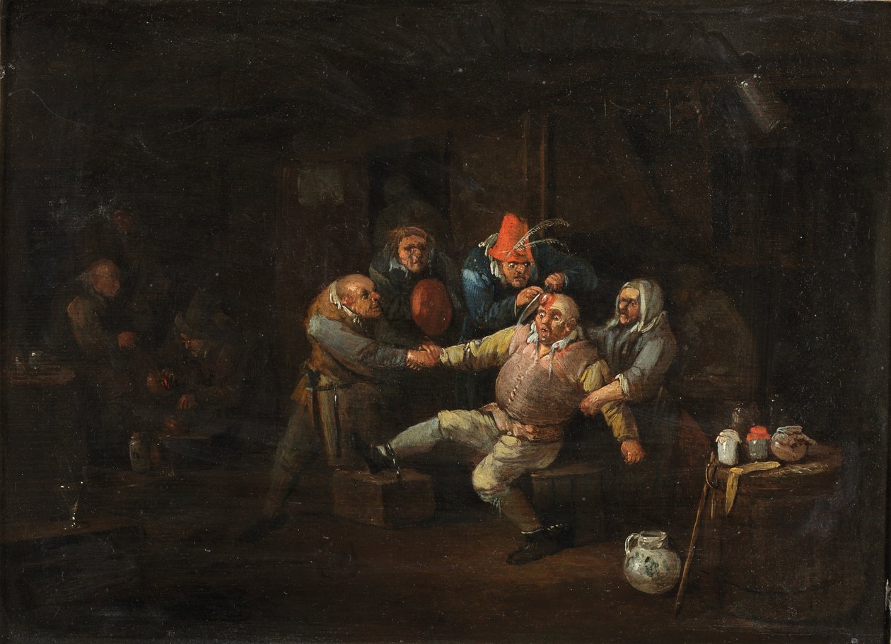 A sebész látogatása, 1676-1744 körül (olaj a panelen) alkotó: Egbert van (c.1676 1744) Heemskerck