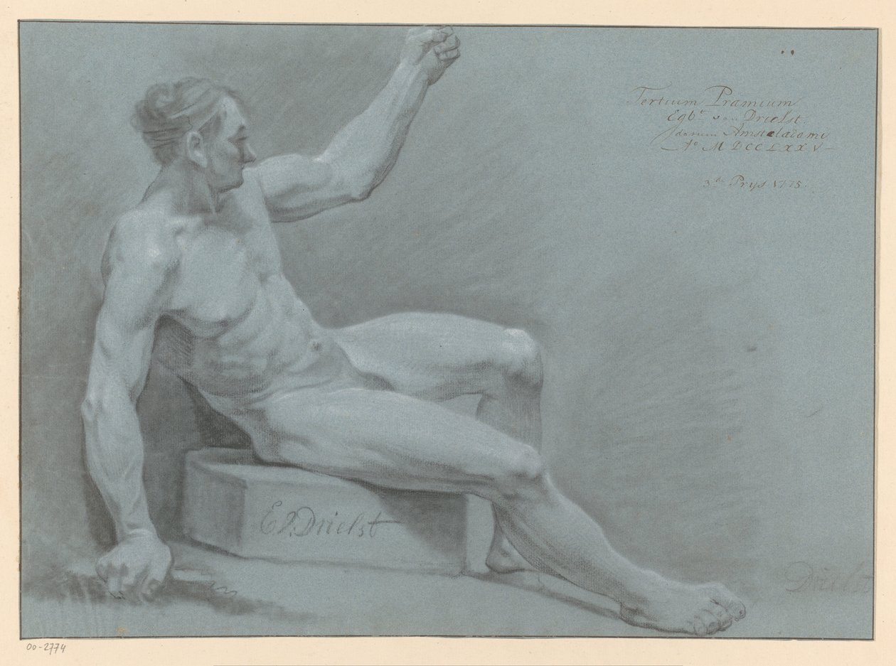 Ülő férfi akt, oldalról nézve (3. díj 1775) alkotó: Egbert van Drielst