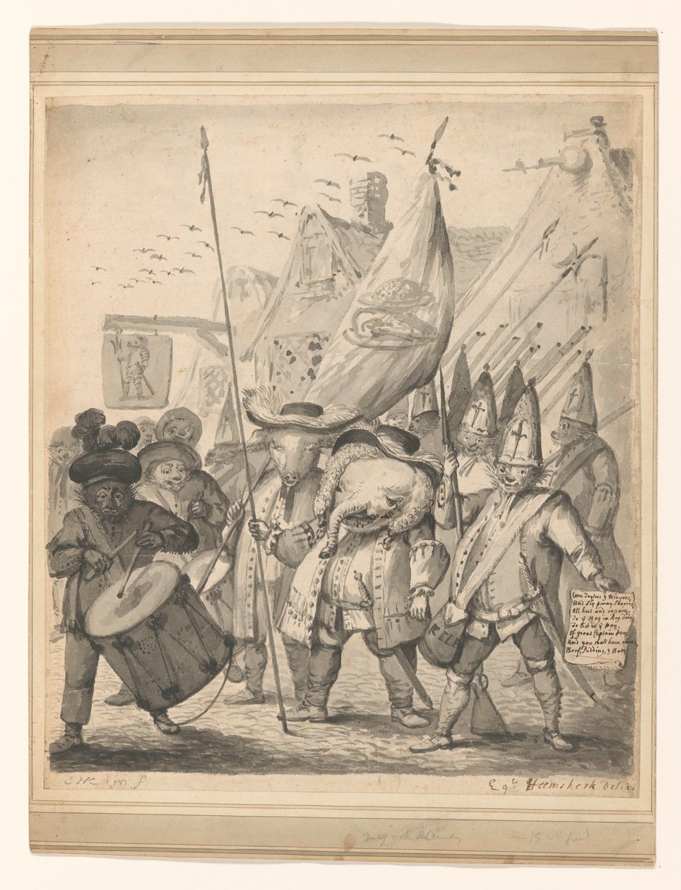 Dieren szatíra alkotó: Egbert van Heemskerck (II) (signed by artist)