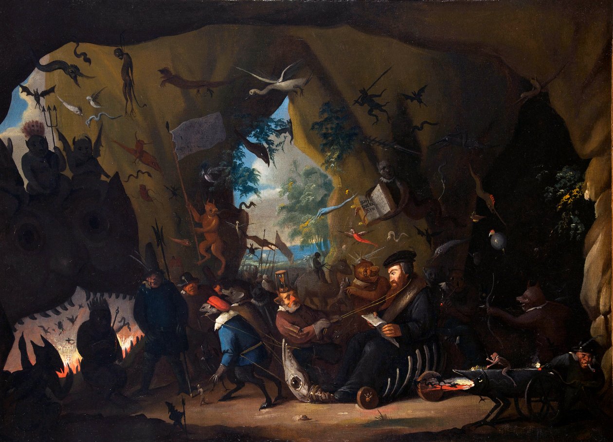 Jean Calvin en enfer - Kálvin a pokolban - Jean Calvin ( Calvinus, Cauvin) (1509-1564) francia reformátor és író - Egbert van Heemskerk II avagy az ifjabb festménye (1676-1744) - kb 1705 - Olaj, vászon - Nemzetközi Múzeum a reformáció, Genf alkotó: Egbert van II The Younger Heemskerk