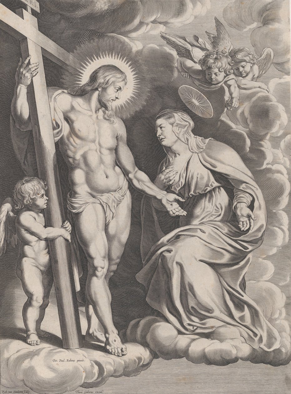 A Szűz közbenjárása, egy felhőn térdelve közvetlenül Krisztus előtt, áll..., kb. 1610-37. alkotó: Egbert van Panderen