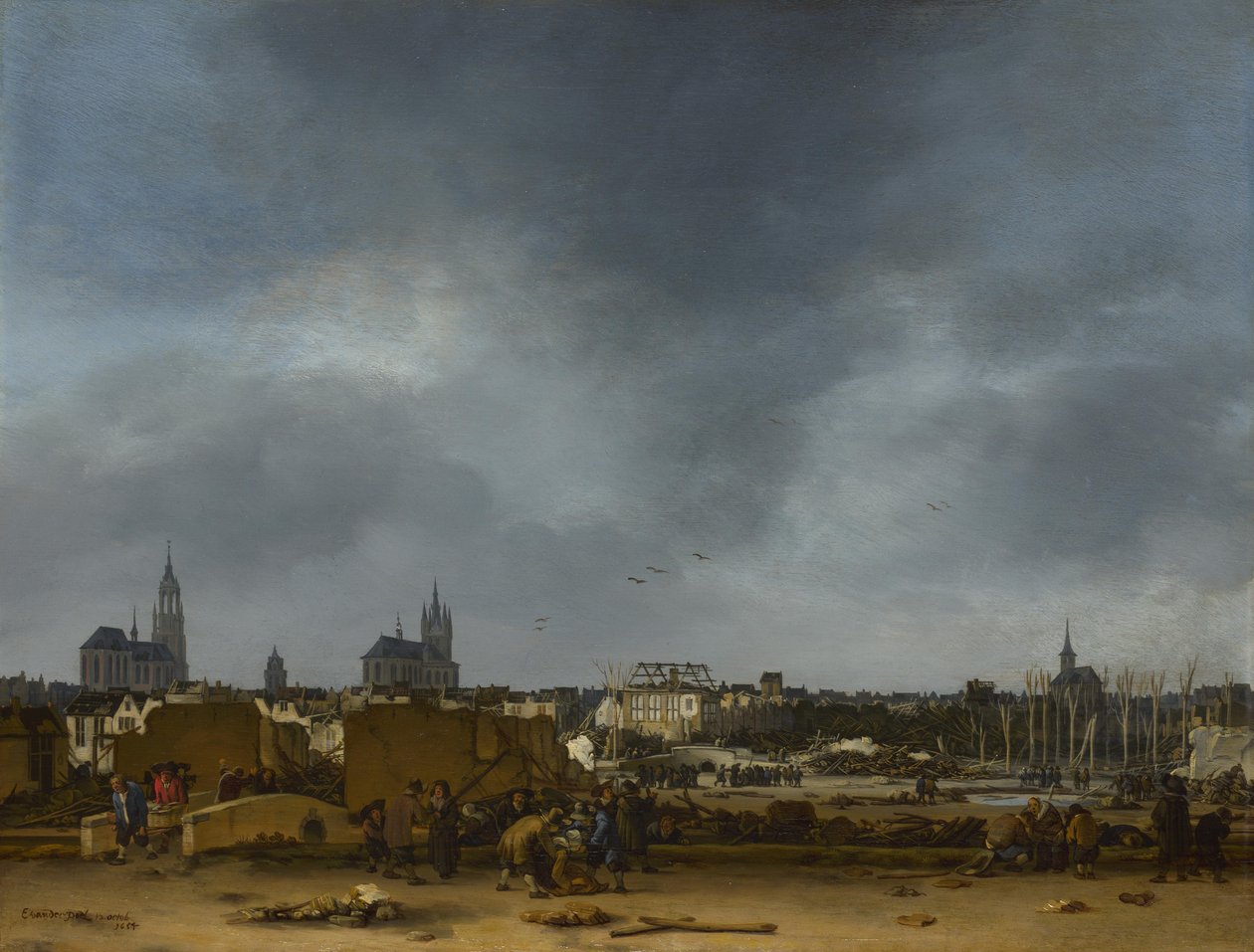 Delft képe az 1654-es robbanás után alkotó: Egbert van der Poel