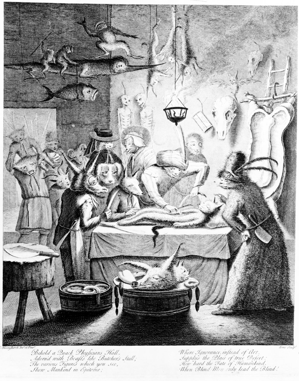 "Íme, a Quack Physicians Hall...", vésette William Henry Toms, 1730 (metszet) alkotó: Egbert van the Elder Heemskerck