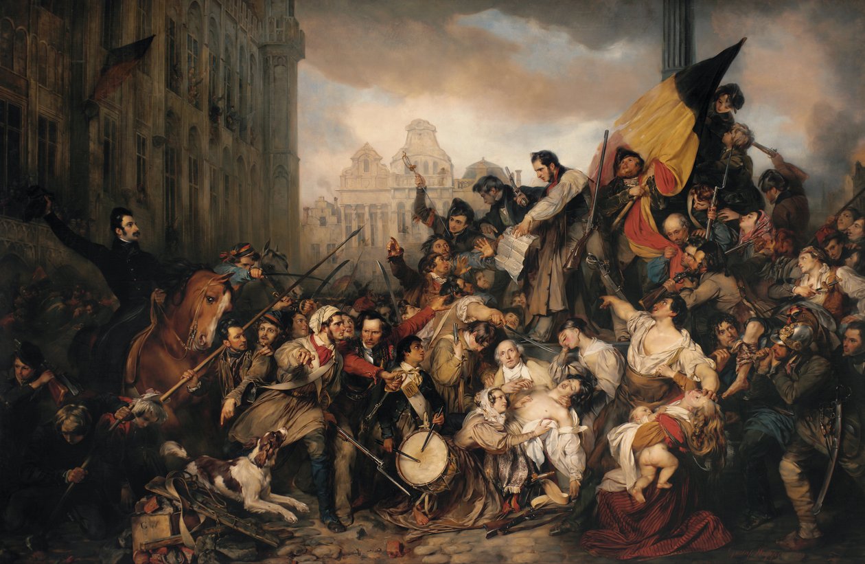 Az 1830. szeptemberi napok epizódja a brüsszeli Grand Place-en alkotó: Egide Charles Gustave Wappers