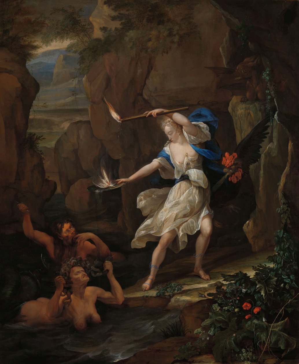 Circe megbünteti Glaucust azzal, hogy Scyllát szörnyeteggé változtatja Circe Punishing Glaucus Scylla szörnyeteggé alakításával alkotó: Eglon van der Neer