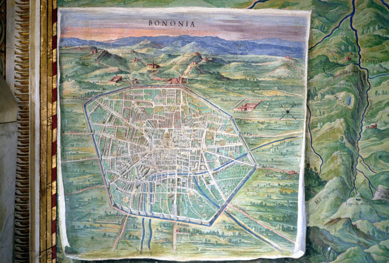 Bologna, részlet a „Földrajzi Térképek Galériájából”, 1580-83 alkotó: Ignazio Danti