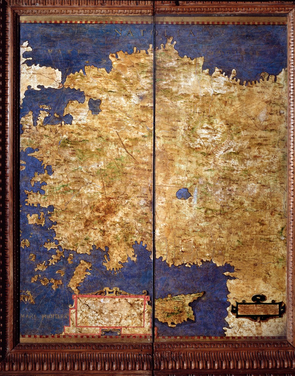 Anatólia térkép, amelyet Egnazio Danti (1536-1586) matematikus, kozmográfus és olasz építész készített. 1567 körül. Firenze, Palazzo Vecchio, Sala del Mappamondo alkotó: Egnazio Danti
