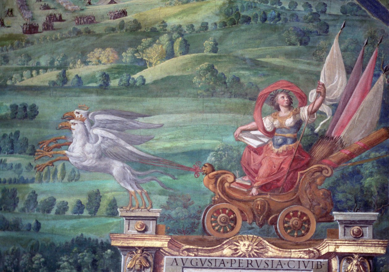 Griffek által rajzolt szekér, részlet a „Galleria delle Carte Geografiche”-ből alkotó: Egnazio Danti