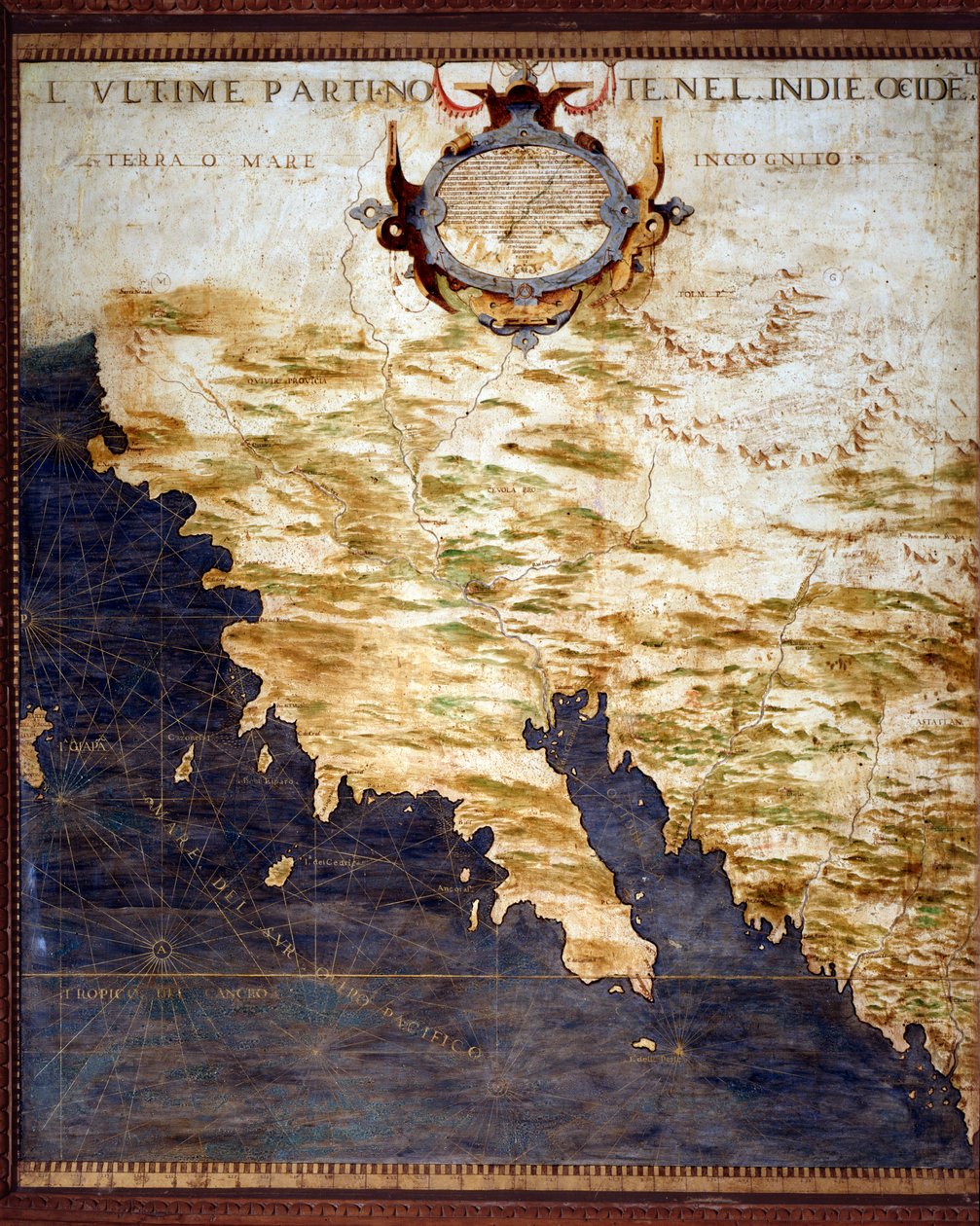 A Nyugat-Indiák határai és az ismeretlen földek térképét Egnazio Danti (1536-1586) matematikus, kozmográfus és olasz építész készítette. 1567 körül. Firenze, Palazzo Vecchio, Sala del Mappamondo alkotó: Egnazio Danti