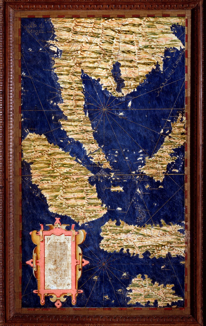 Indonézia: Szumátra, Malacca, Borneo, Java A térképet Egnazio Danti (1536-1586) matematikus, kozmográfus és olasz építész készítette. 1567 körül. Firenze, Palazzo Vecchio, Sala del Mappamondo alkotó: Egnazio Danti