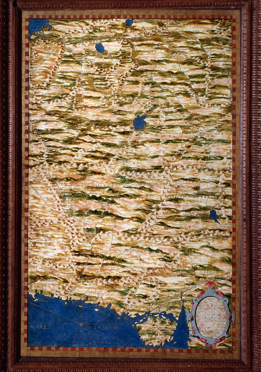 La Sogdiane, Üzbegisztán, Tádzsikisztán és Afganisztán egy részét lefedő terület Egnazio Danti (1536-1586) matematikus, kozmográfus és olasz építész által készített térkép. 1567 körül. Firenze, Palazzo Vecchio, Sala del Mappamondo alkotó: Egnazio Danti