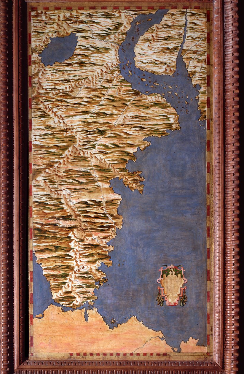 Magellán detroiti térképét Egnazio Danti (1536-1586) matematikus, kozmográfus és olasz építész készítette. 1567 körül. Firenze, Palazzo Vecchio, Sala del Mappamondo alkotó: Egnazio Danti