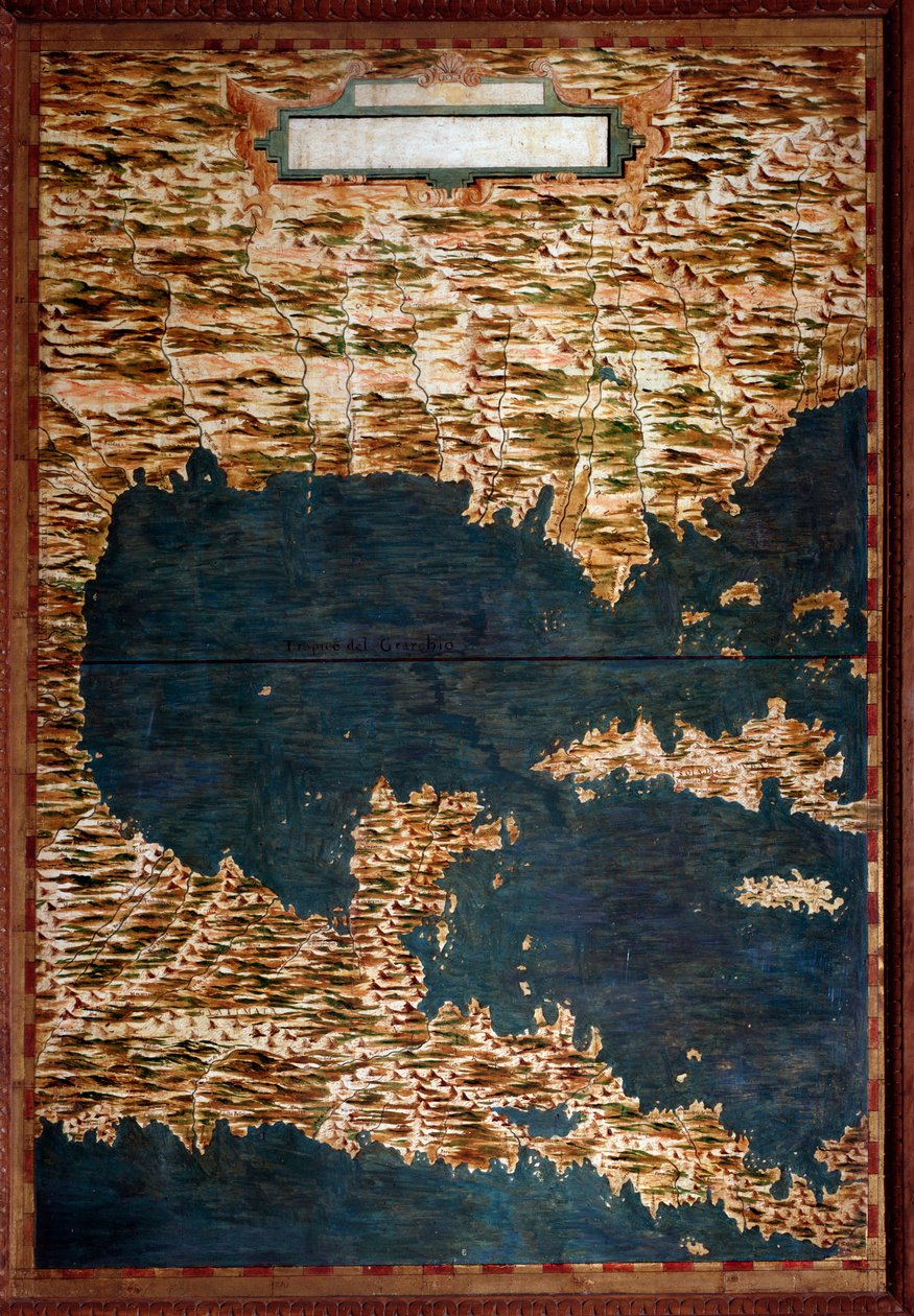 Mexikó, Kuba, Florida és Jamaica Egnazio Danti (1536-1586) matematikus, kozmográfus és olasz építész által készített térkép. 1567 körül. Firenze, Palazzo Vecchio, Sala del Mappamondo alkotó: Egnazio Danti