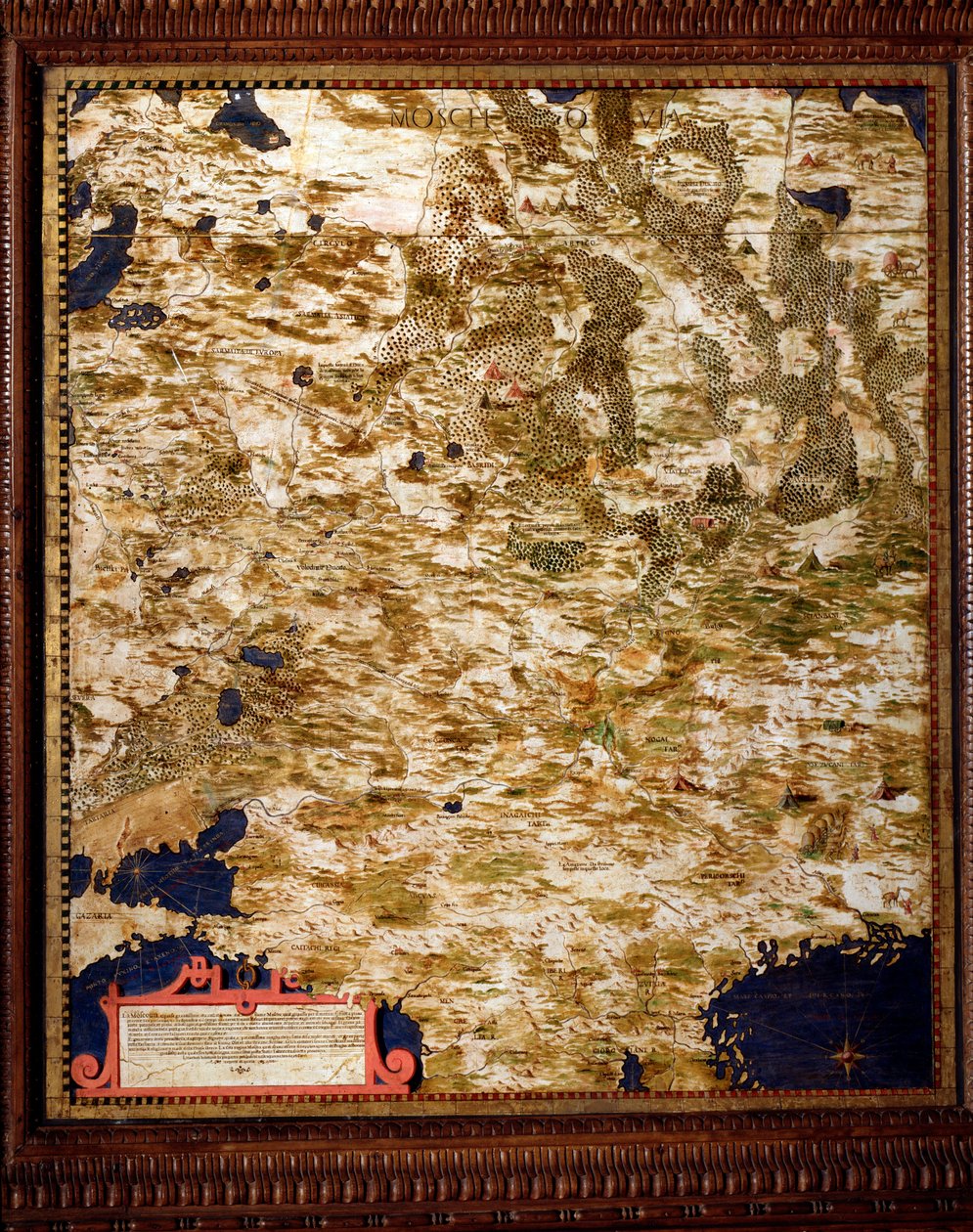 A moszkvai régió térképe: Egnazio Danti (1536-1586) matematikus, kozmográfus és olasz építész. 1567 körül. Firenze, Palazzo Vecchio, Sala del Mappamondo alkotó: Egnazio Danti