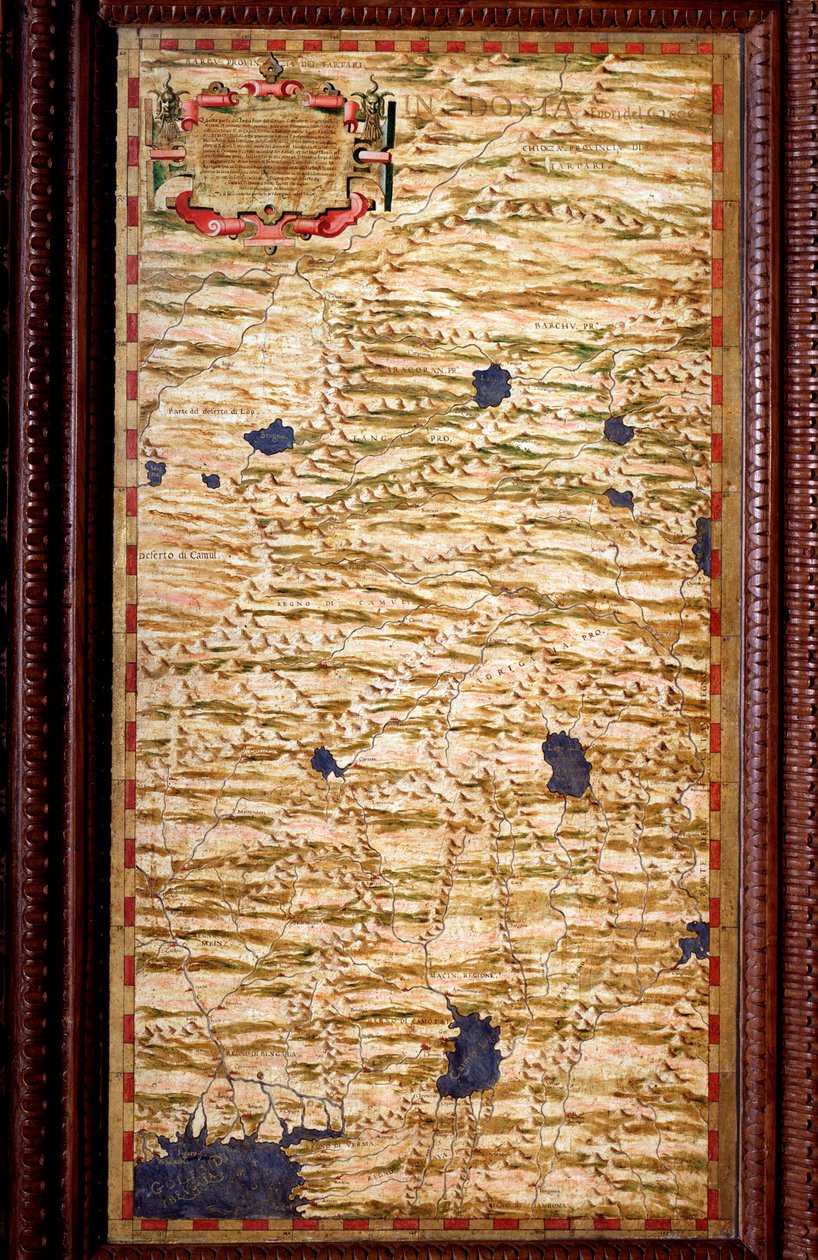 Egnazio Danti (1536-1586) matematikus, kozmográfus és olasz építész által készített Indosztán (Hindustan) a Gangesz-kártya tetején. 1567 körül. Firenze, Palazzo Vecchio, Sala del Mappamondo alkotó: Egnazio Danti