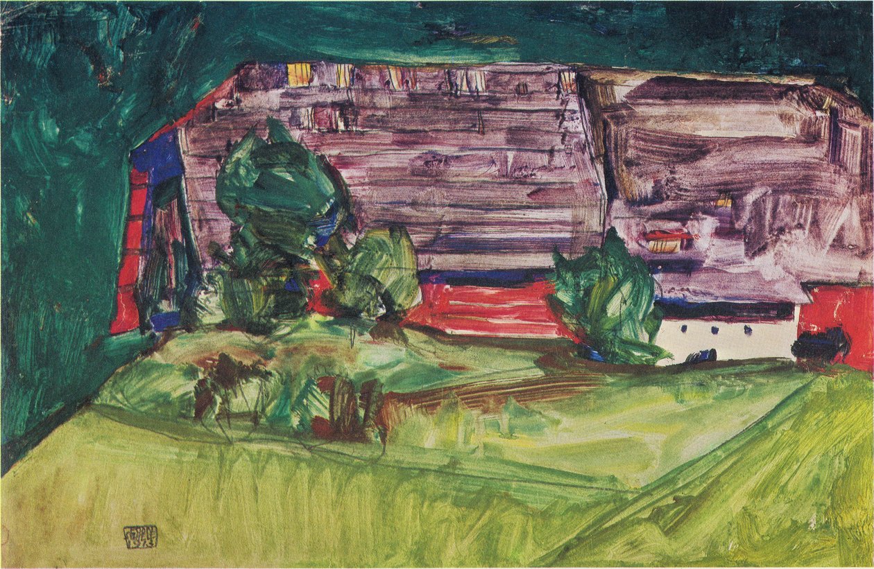 Parasztház tájképben: nn alkotó: Egon Schiele