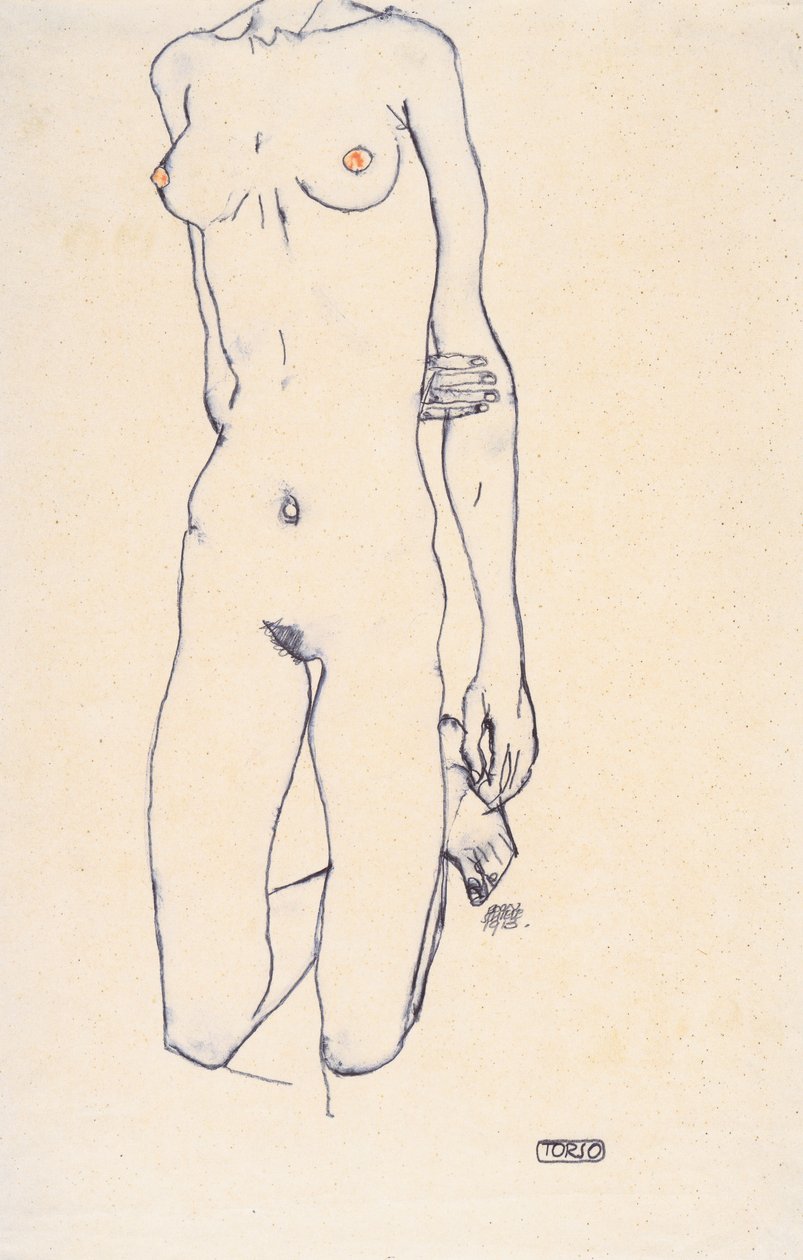 Térdelő térdelő lány alkotó: Egon Schiele