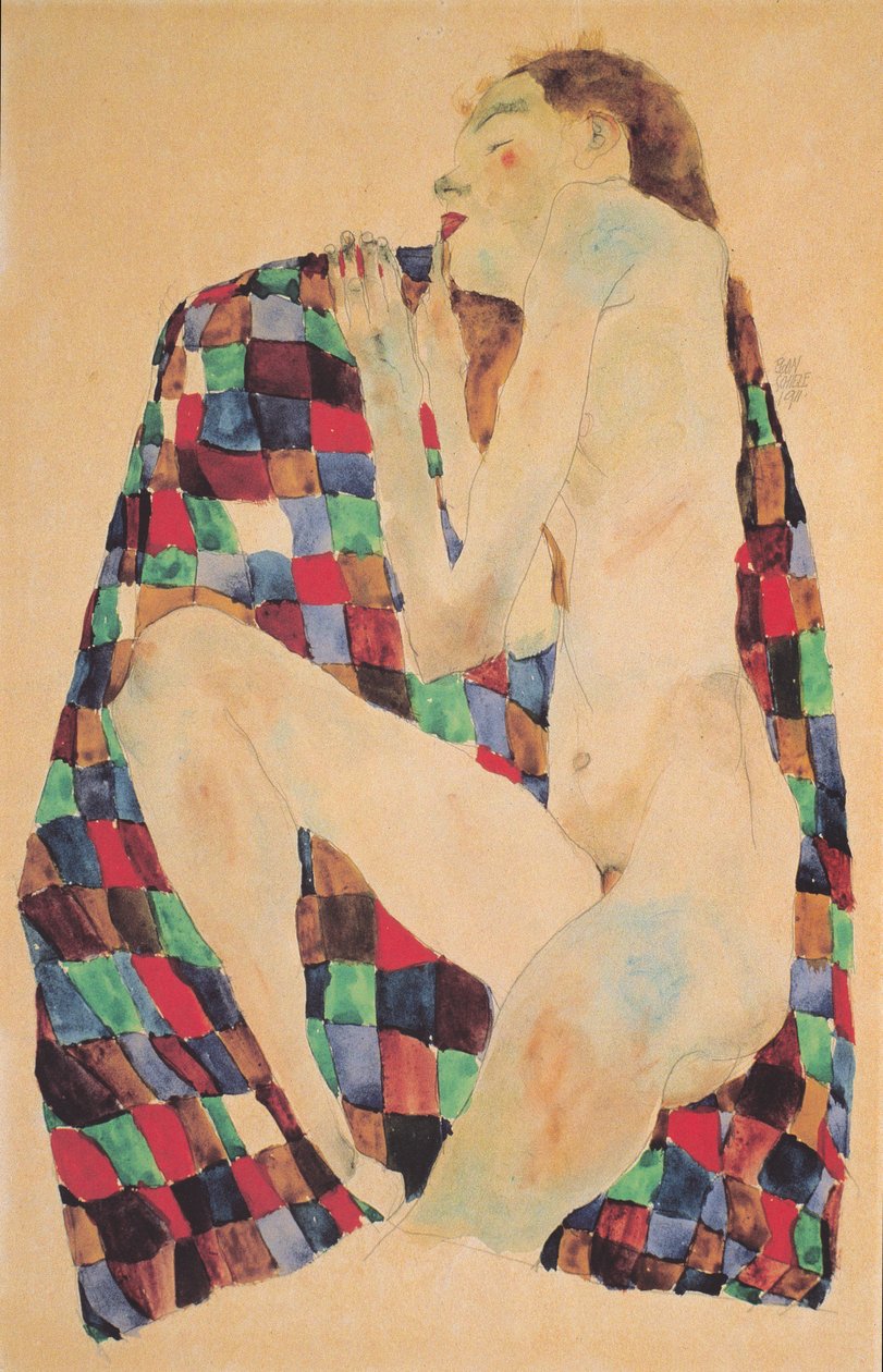  Női akt kockás ruhán alkotó: Egon Schiele