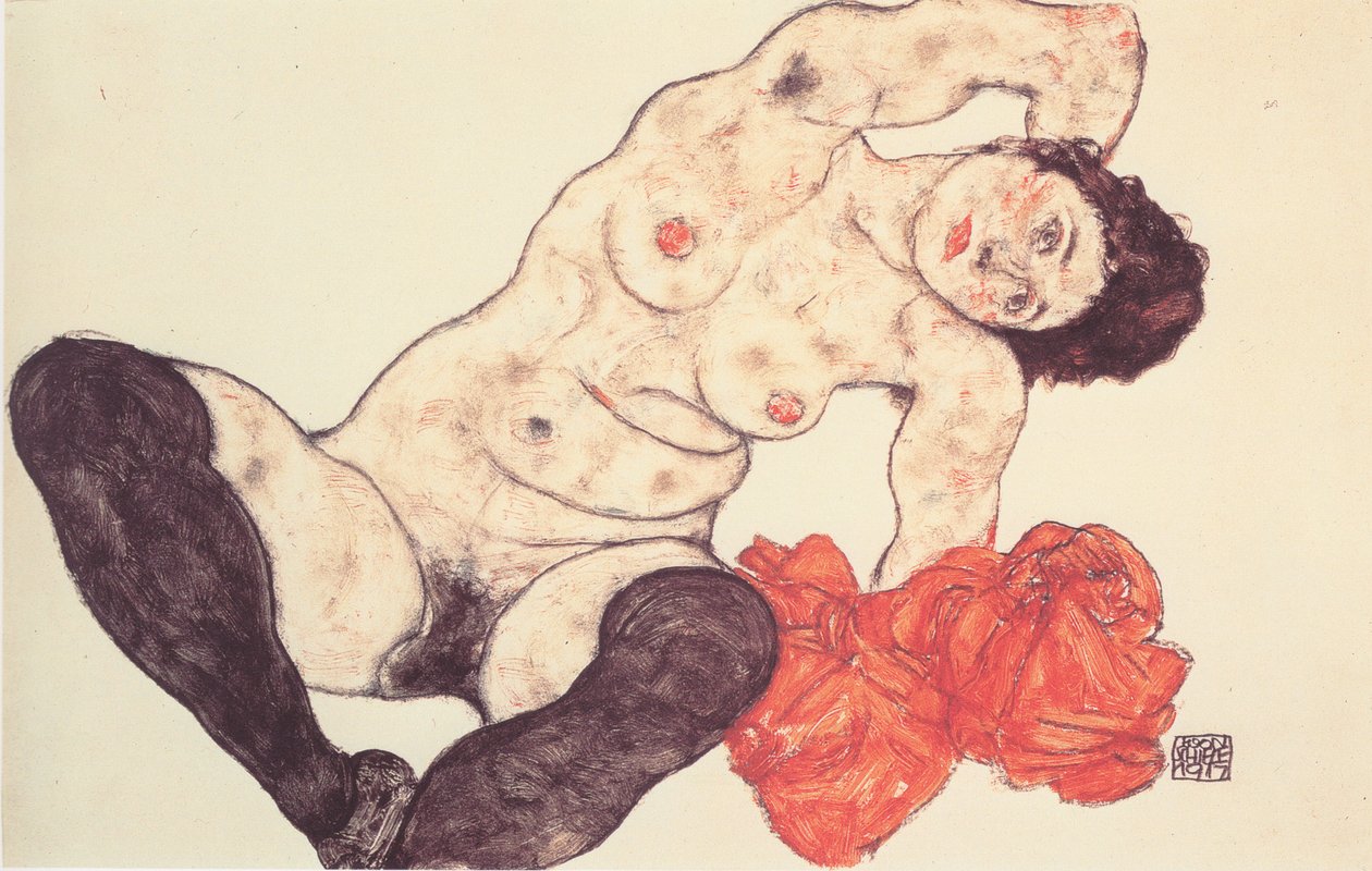 Női meztelen, sárga törülközővel alkotó: Egon Schiele
