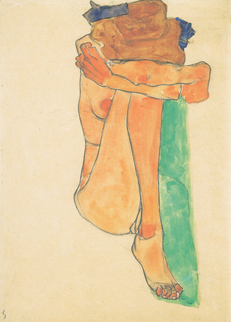 Női mez, zöld kárpitozással alkotó: Egon Schiele