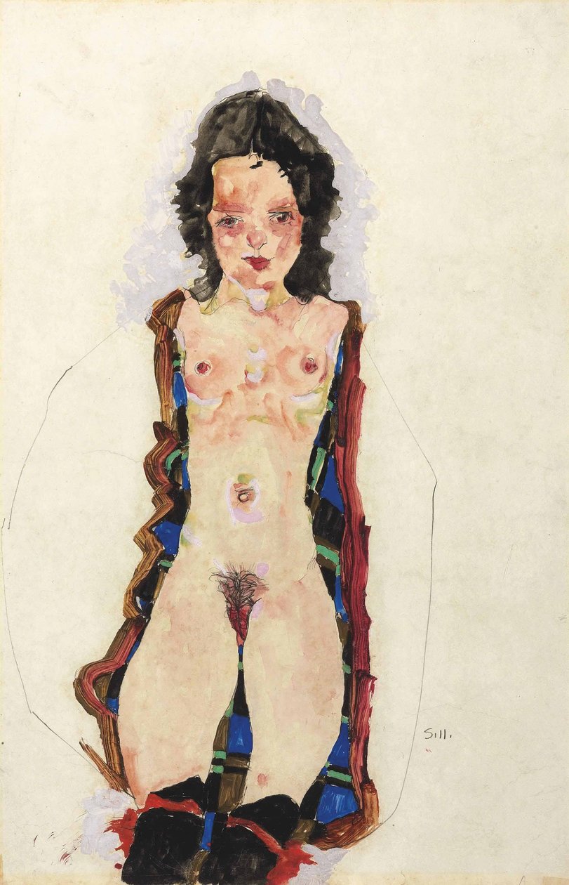 Akt vörös harisnyakötővel alkotó: Egon Schiele