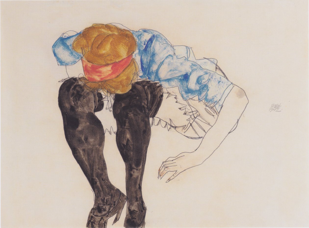 Szőke hajlott fekete csíkokkal alkotó: Egon Schiele