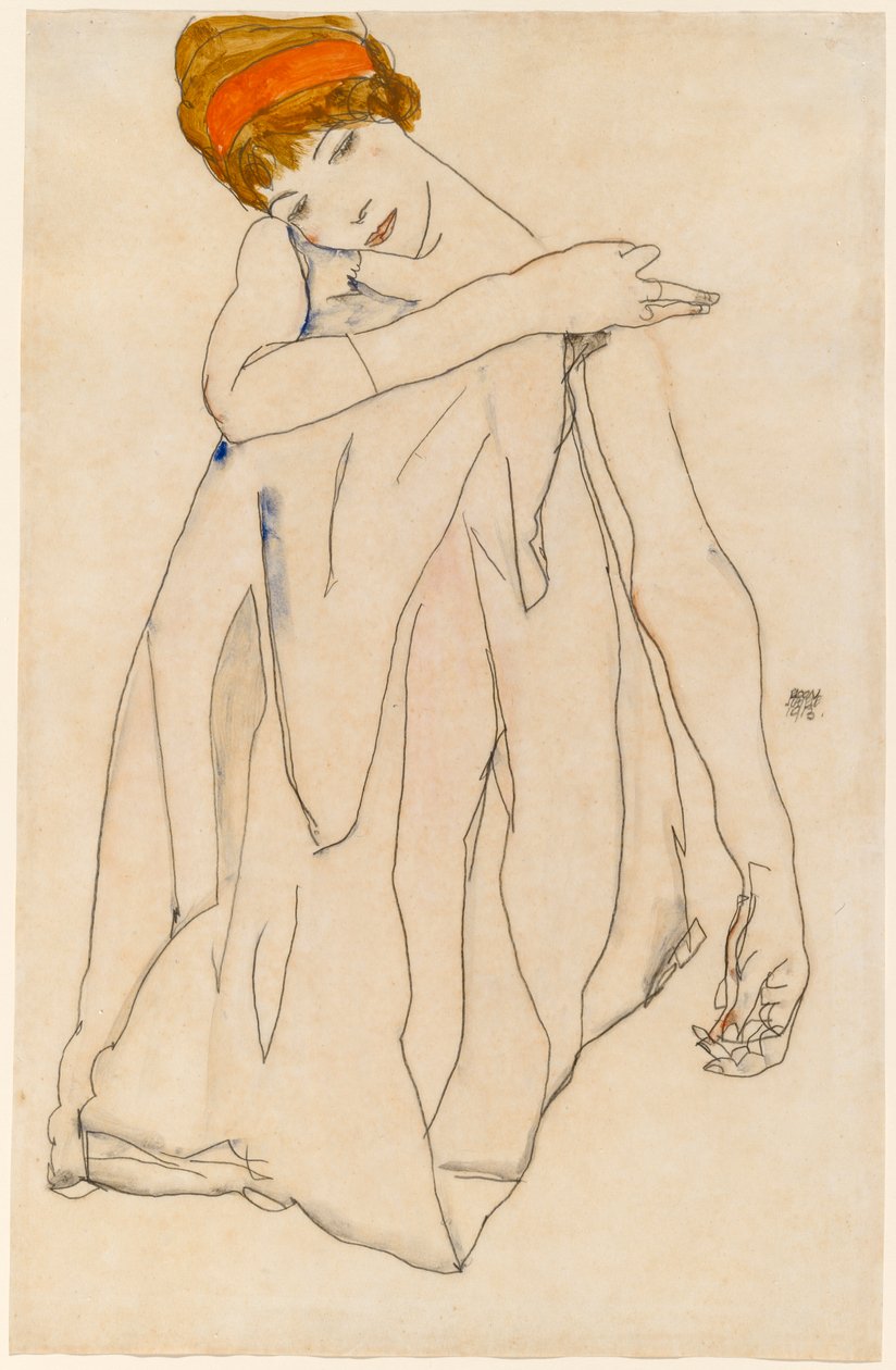 Táncosnő (Die Tänzerin), 1913 (wc és gouache grafiton, szőtt papíron) alkotó: Egon Schiele