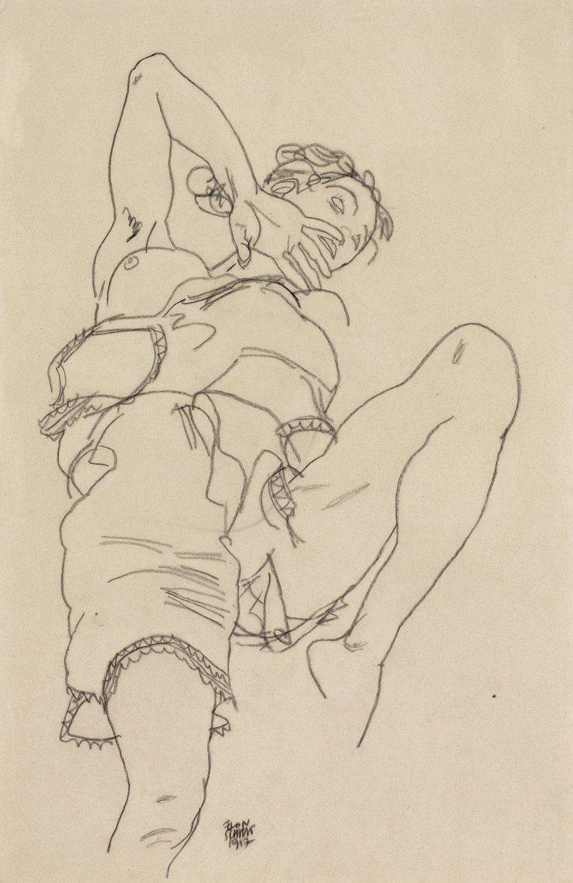 Nő fehérneműben, hátradőlve alkotó: Egon Schiele