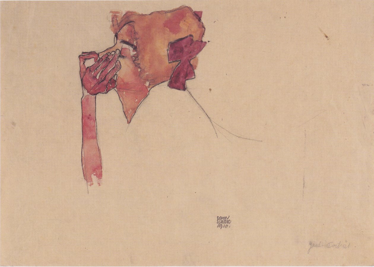 Gerti Schiele hajvarrással alkotó: Egon Schiele
