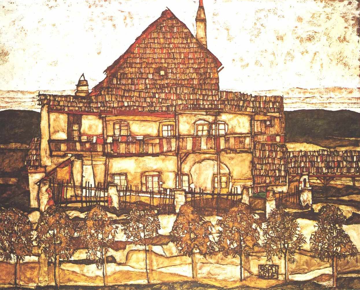 Ház fa tetővel alkotó: Egon Schiele