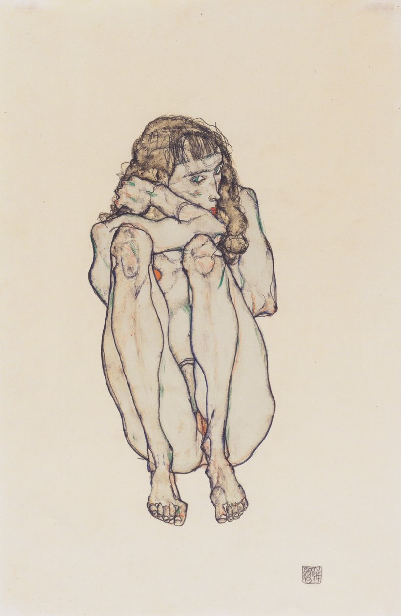 Guggoló női akt alkotó: Egon Schiele