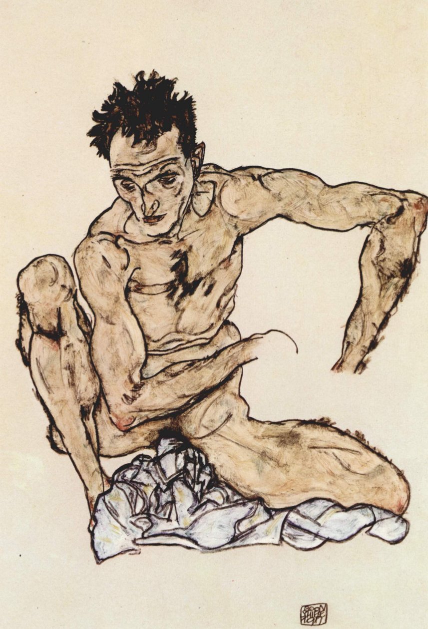 Guggoló férfi akt alkotó: Egon Schiele