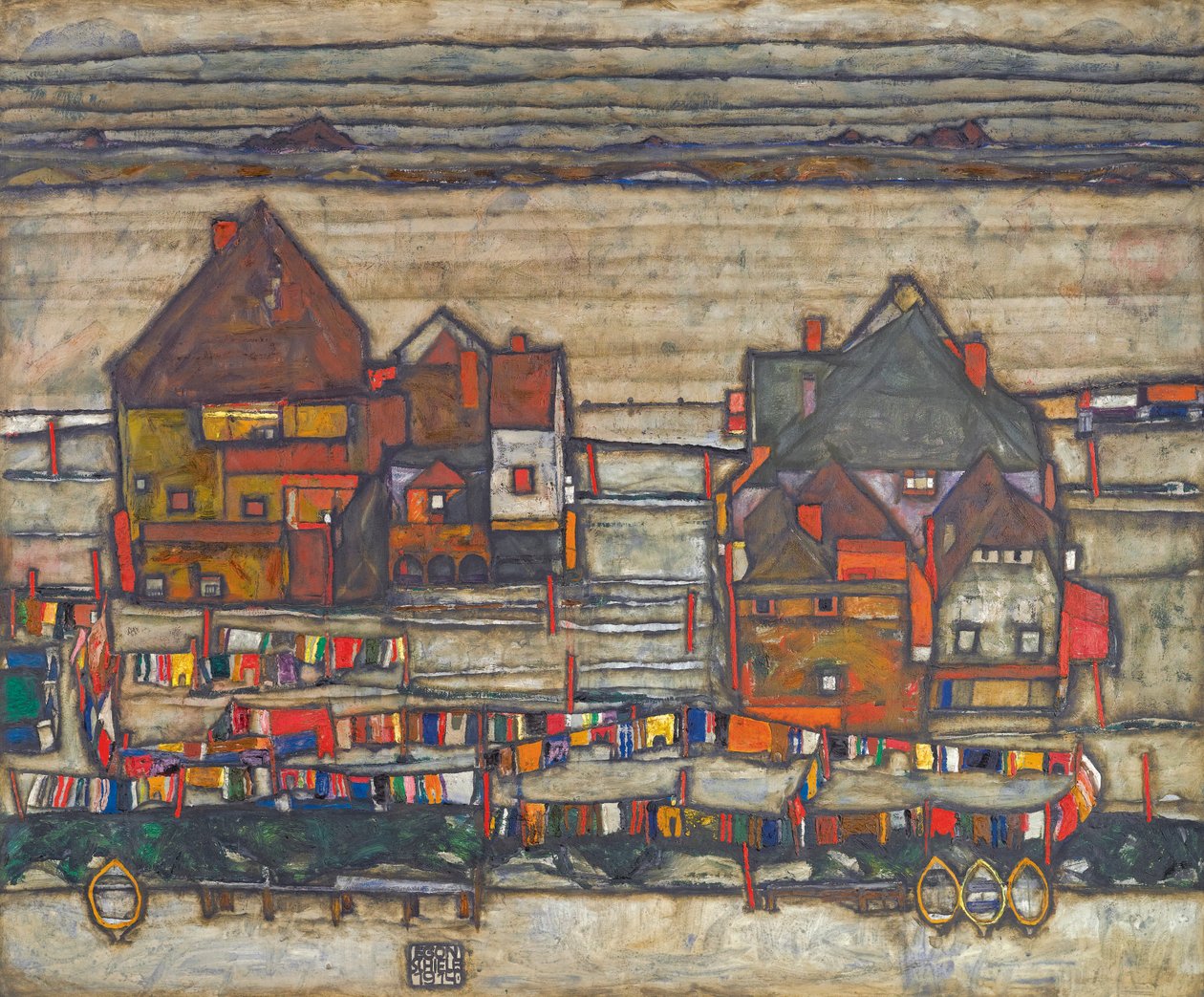 Házak színes mosodával alkotó: Egon Schiele
