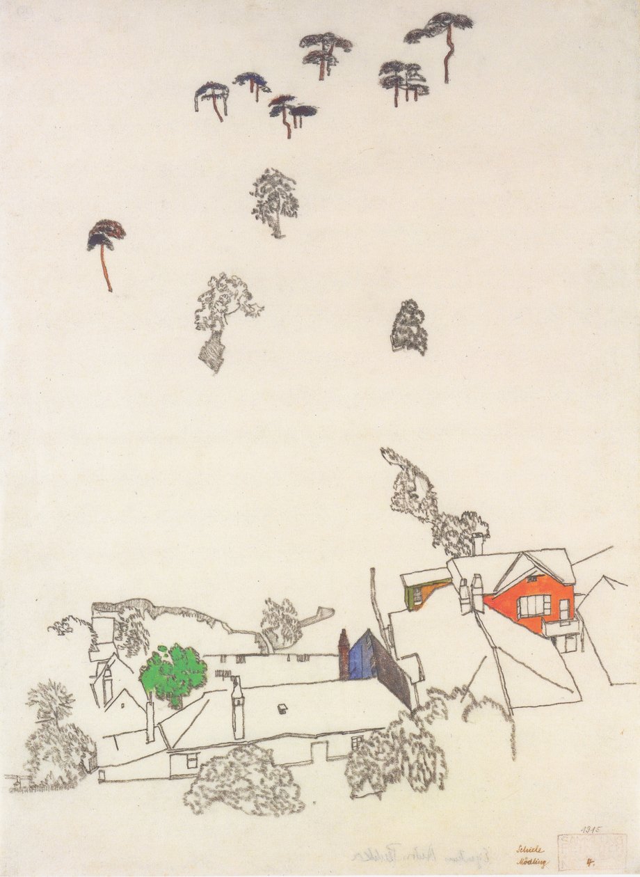 Házak és fenyőfák Mödling közelében alkotó: Egon Schiele