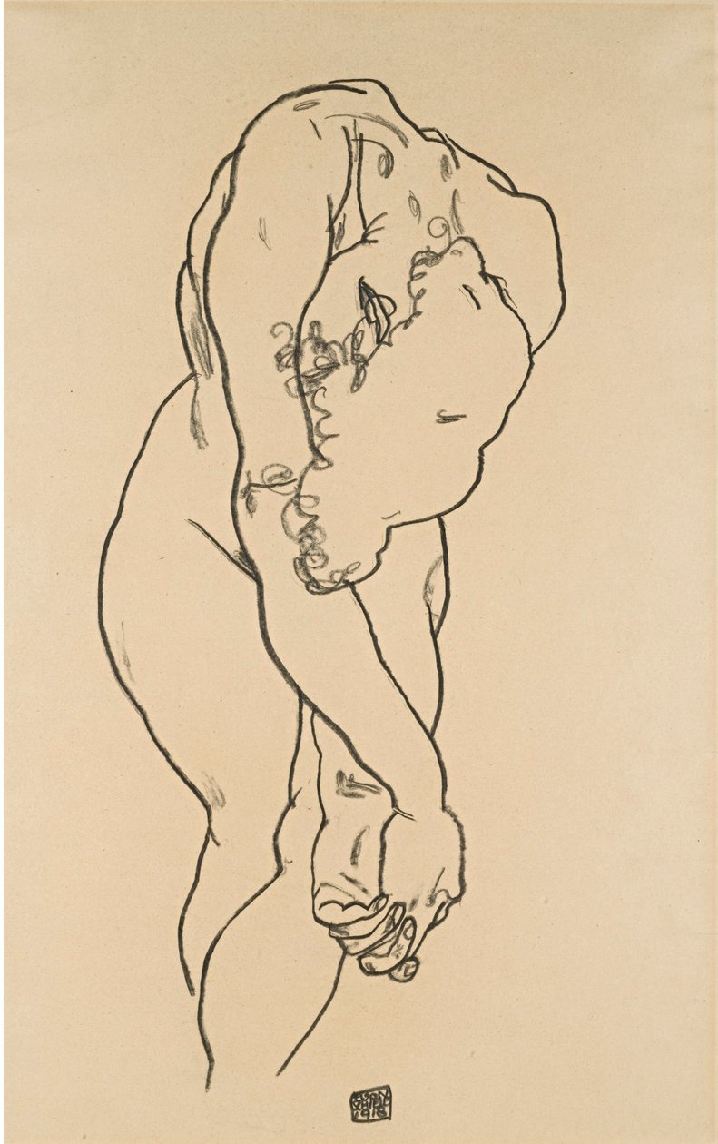 Guggoló cselekmény lehajtott fejjel alkotó: Egon Schiele