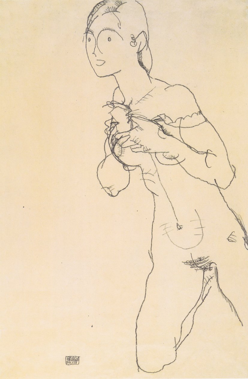Térdelő meztelen lány alkotó: Egon Schiele