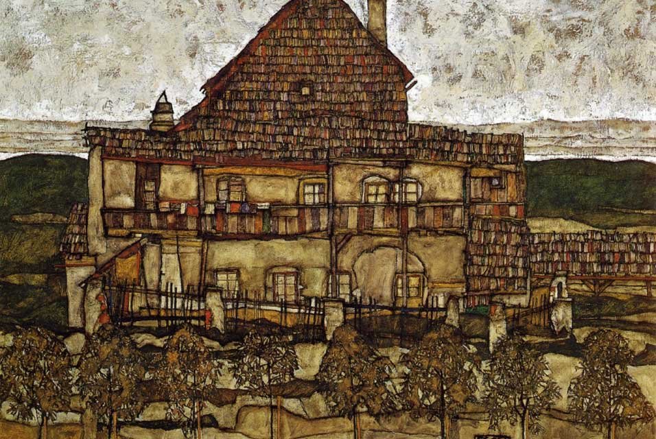 Leopold Múzeum, Bécs. Ház zsindelyekkel. alkotó: Egon Schiele
