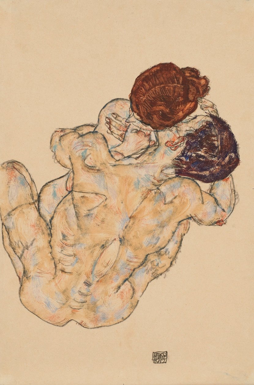 Férfi és nő, ölelés alkotó: Egon Schiele