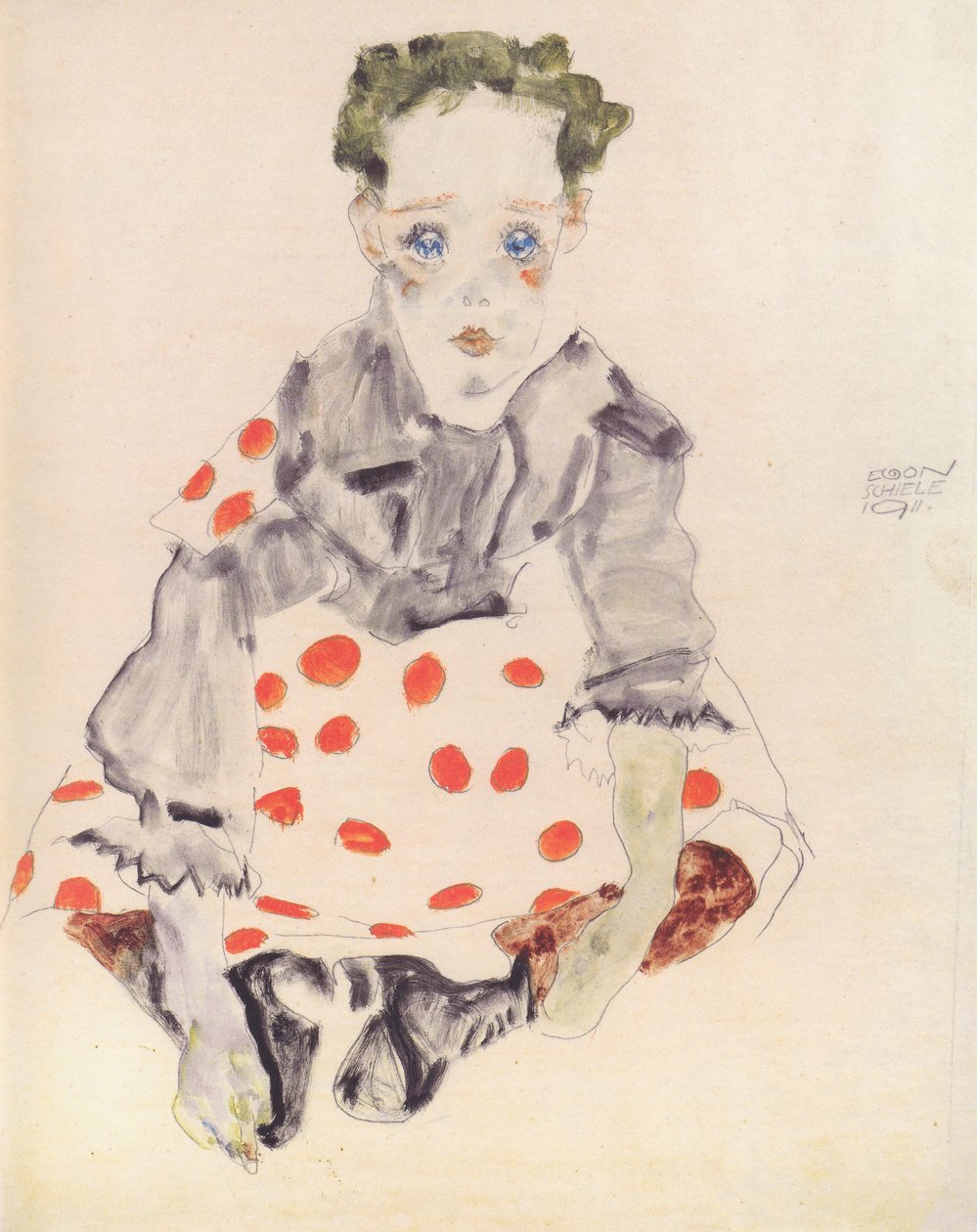 Lány pöttyös ruhában alkotó: Egon Schiele