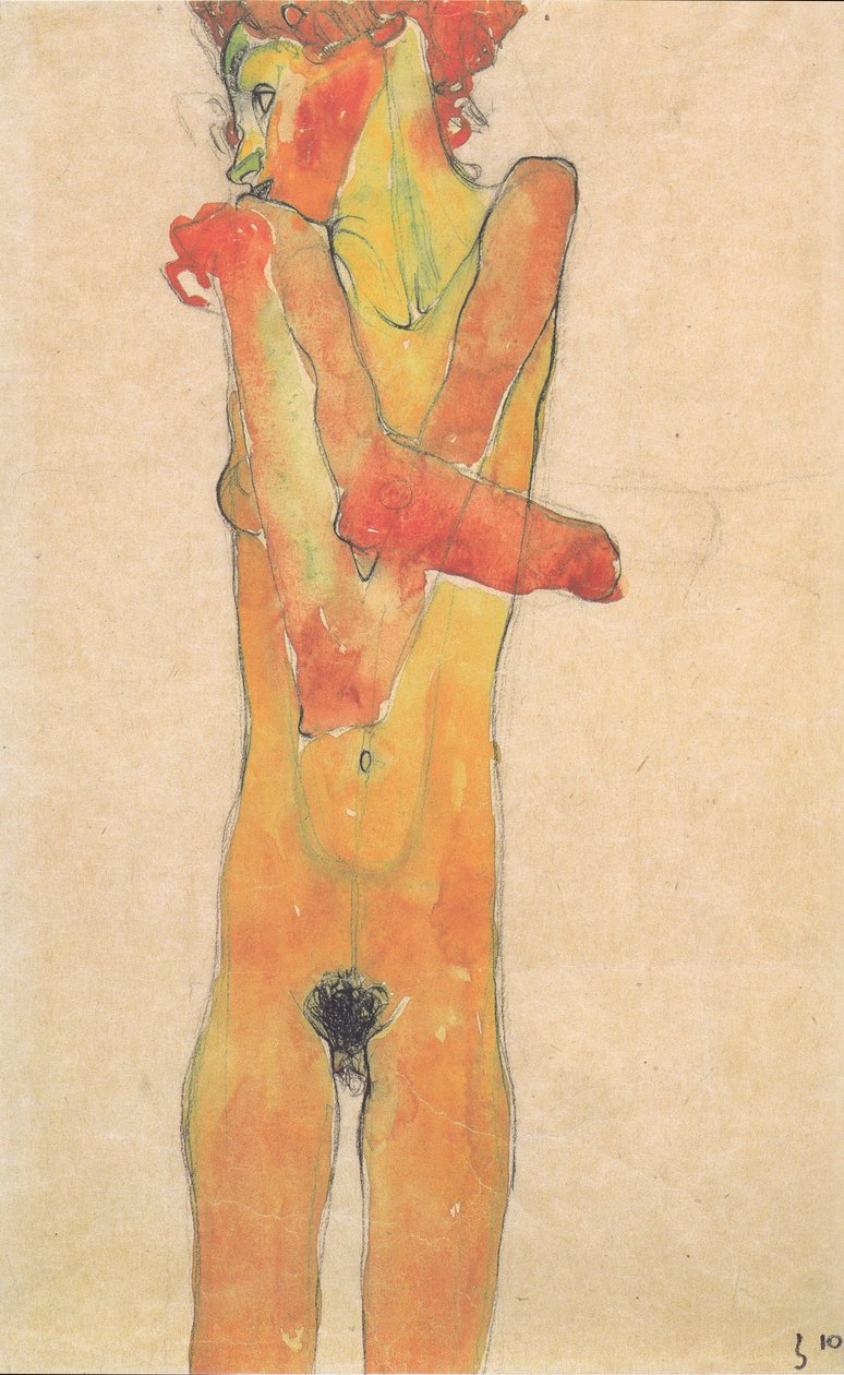 Meztelen lány, keresztbe tett karral alkotó: Egon Schiele