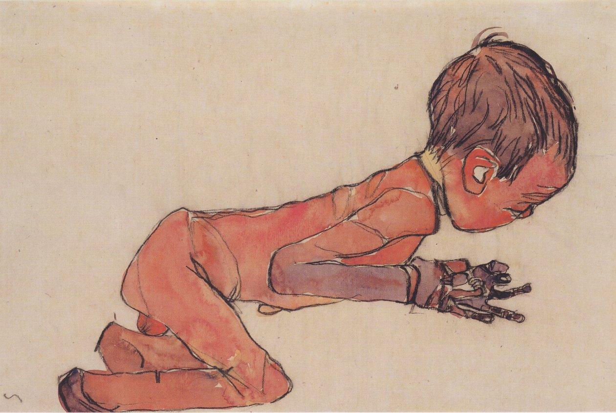 Újszülött, felhúzott lábakkal alkotó: Egon Schiele