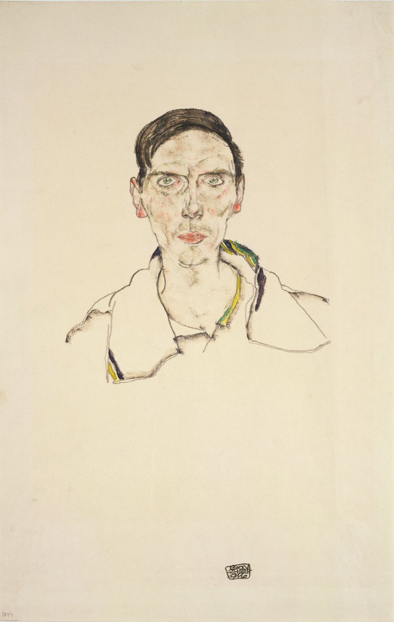 Sportruhát viselő fiatalember portréja, 1916 (ceruza és zsírkréta) alkotó: Egon Schiele