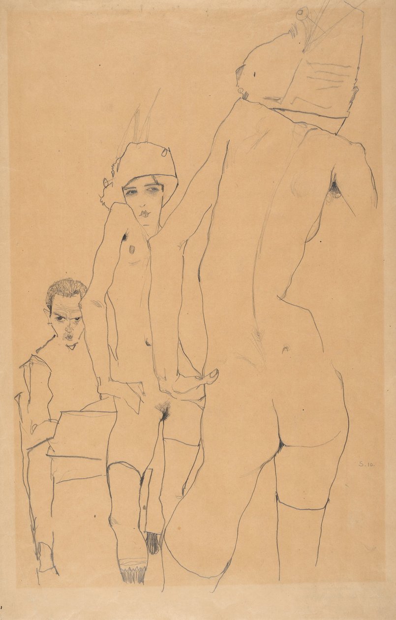 Schiele meztelen modellel a tükör előtt, 1910 alkotó: Egon Schiele