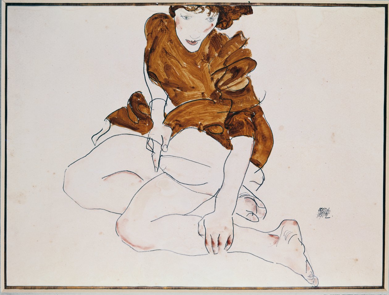Ülő nő, 1912 (ceruza és wc papírra) alkotó: Egon Schiele