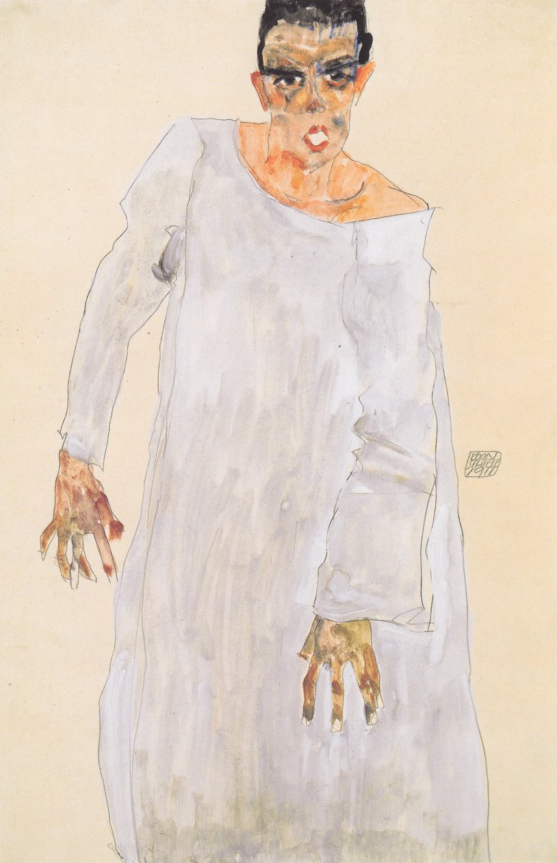 Önarckép fehér köntösben alkotó: Egon Schiele