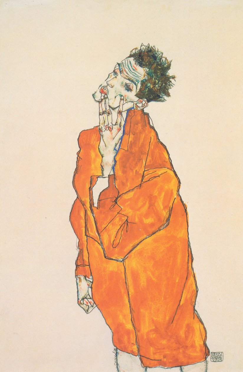 Önarckép narancssárga kabátban alkotó: Egon Schiele