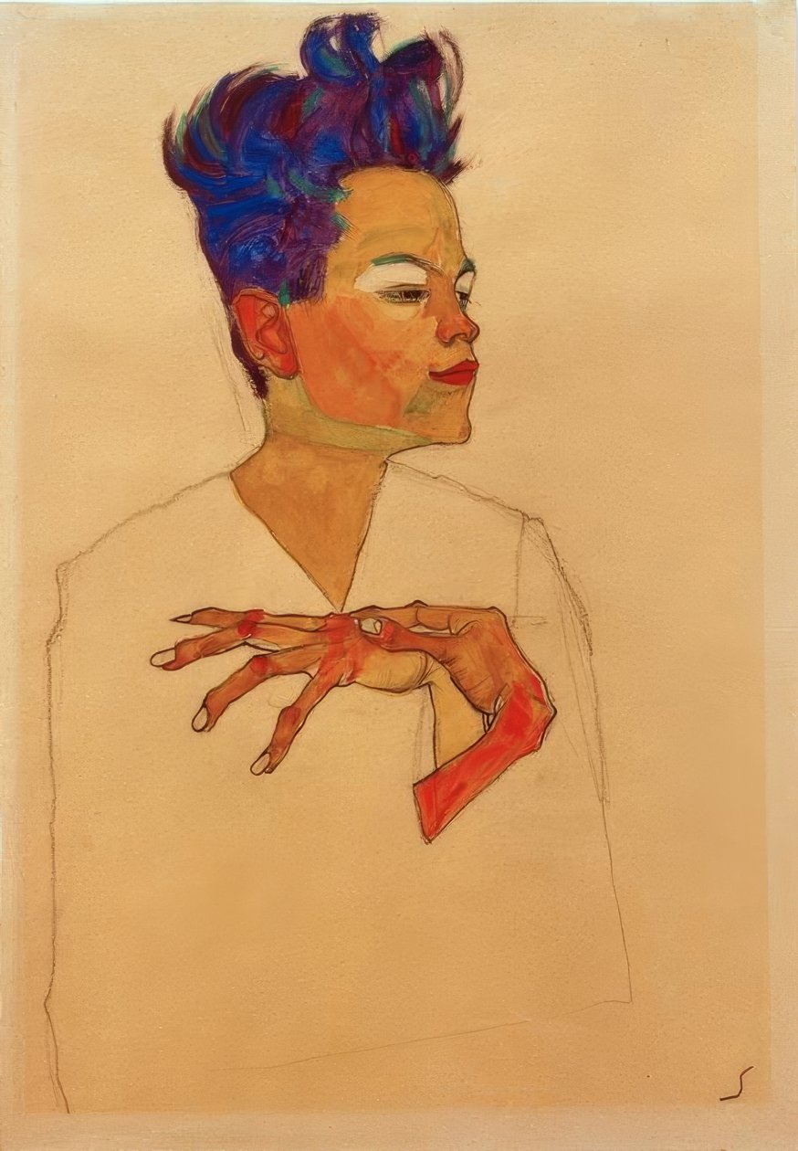 Önarckép kézzel a mellkason alkotó: Egon Schiele