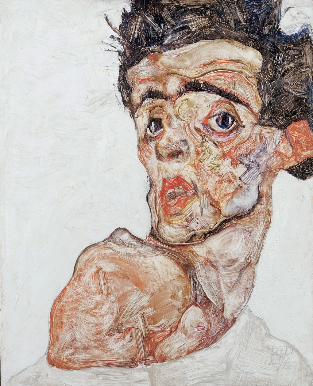 Önarckép felemelt csupasz vállal, 1912 alkotó: Egon Schiele